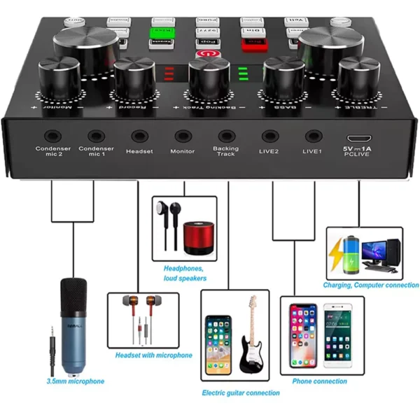 Professional Condenser Microphone with V8S Sound Card - Image 6